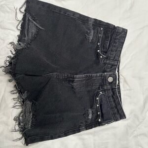 Zara Black Jean Shorts Distressed Frayed Hem